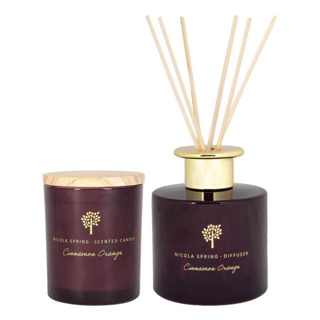 Nicola Spring Scented Candle & Reed Diffuser Set - 130g - Cinnamon & Orange Purple Purple
