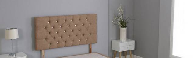 "Brown Linen Studded Chesterfield Headboard Brown 3FT Single 26""inch Headboard"