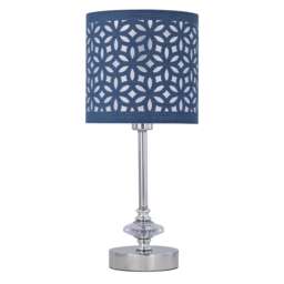 Chrome Jewelled Table Lamp with Navy Blue Cut Out Shade Chrome Blue Medium 1