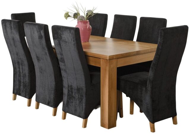 Dakota 182 x 92cm Oak Large Dining Table and 8 Lola Fabric Chairs Black Black