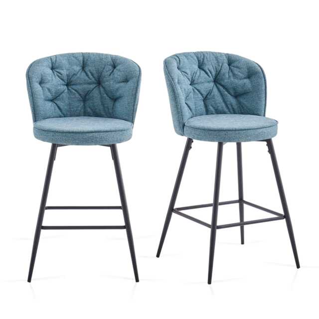 SONARA Set of 2 Blended Woven Fabric Counter Height Bar Stools with Backrest Blue