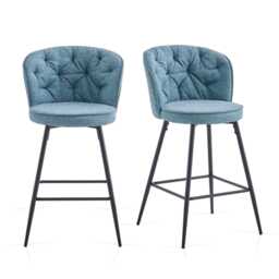 SONARA Set of 2 Blended Woven Fabric Counter Height Bar Stools with Backrest Blue