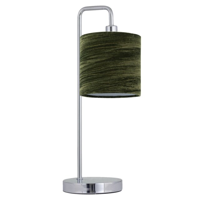 Chrome Arched Table Lamp with Green Crushed Velvet Shade Chrome Green Large 1