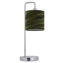 Chrome Arched Table Lamp with Green Crushed Velvet Shade Chrome Green Large 1