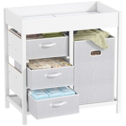 AIYAPLAY Baby Changing Table with 4 Drawers, Nursery Diaper Baby Changing Unit for 0-12 Months (max. 11kg), with Mat, Infant Care Station for Bedroom Nursery White