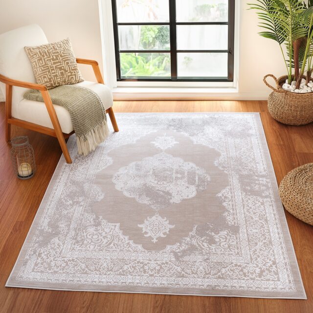LIVABLISS Lustro-Vintage Traditional Boho Rug 200 x 275 cm Beige Grey Off-White