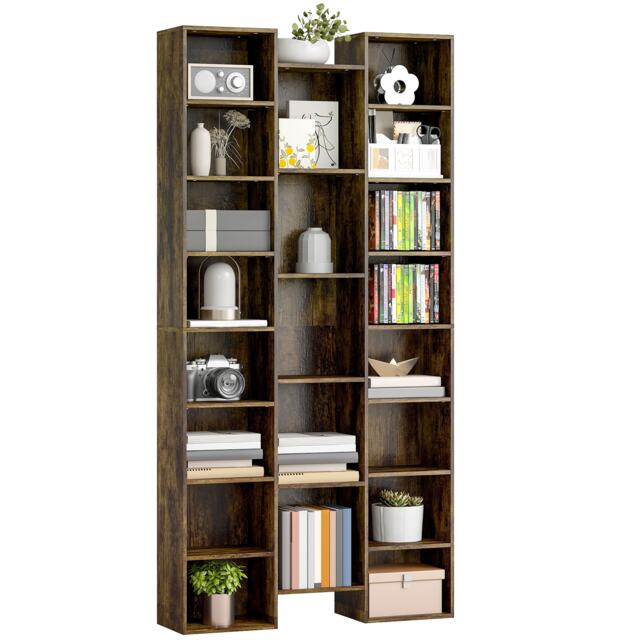 HOMCOM 21-Cube Tall Bookcase, Modern Cube Book shelf with 10 Adjustable Shelves, Freestanding Multi-Functional Storage Unit for Living Room, Home Office, Bedroom, 181 x 89.5W cm, Rustic Brown Brown Rustic Brown