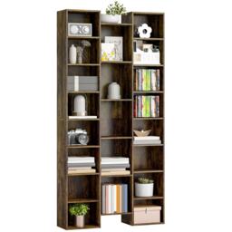 HOMCOM 21-Cube Tall Bookcase, Modern Cube Book shelf with 10 Adjustable Shelves, Freestanding Multi-Functional Storage Unit for Living Room, Home Office, Bedroom, 181 x 89.5W cm, Rustic Brown Brown Rustic Brown
