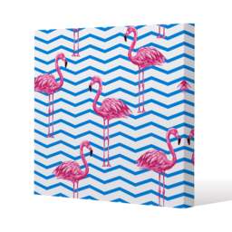 Flamingo & Blue Geometric Lines (Canvas Print) / 90 x 90 x 4cm Multi