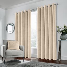 Luxury Enhanced Living Cream Velvet, Supersoft, Blackout, Thermal Pair of Curtains with Eyelet Top - 90 x 90 inch (229x229cm) Cream Cream 2