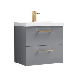 Balterley Wall Hung Bathroom 2 Drawer Vanity Unit and 1 Tap Hole Ceramic Basin, with Handles Grey Satin Grey