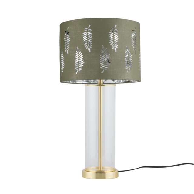 Aura - Satin Brass Table Lamp with Sage Green Fern Silver Shade Gold Green Large 1