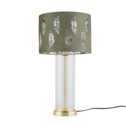 Aura - Satin Brass Table Lamp with Sage Green Fern Silver Shade Gold Green Large 1
