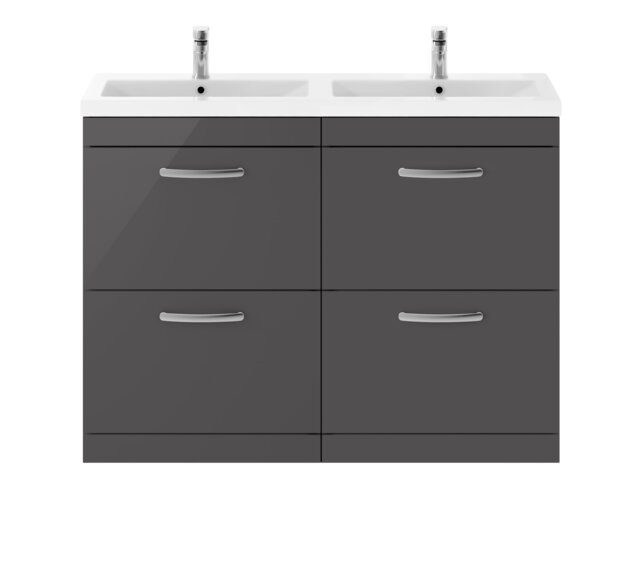 Balterley Millwich Contemporary 2 Door 2 Drawer Floor Standing Vanity Unit with Basin, Gloss Grey, 1200mm