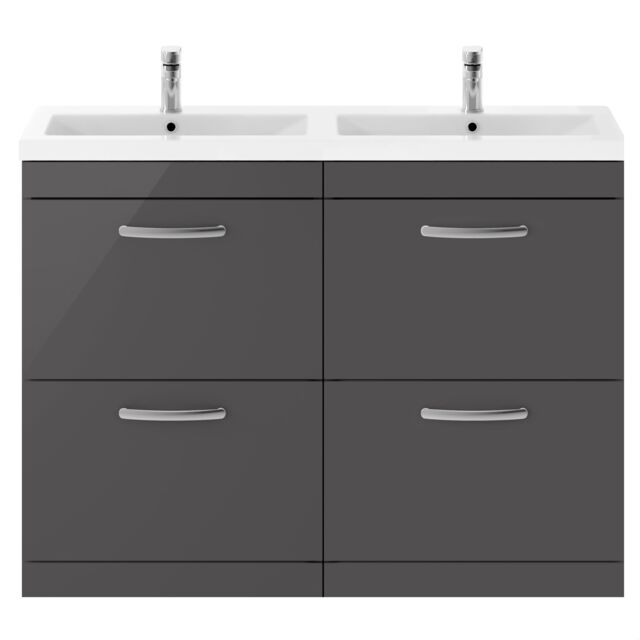 Balterley Millwich Contemporary 2 Door 2 Drawer Floor Standing Vanity Unit with Basin, Gloss Grey, 1200mm
