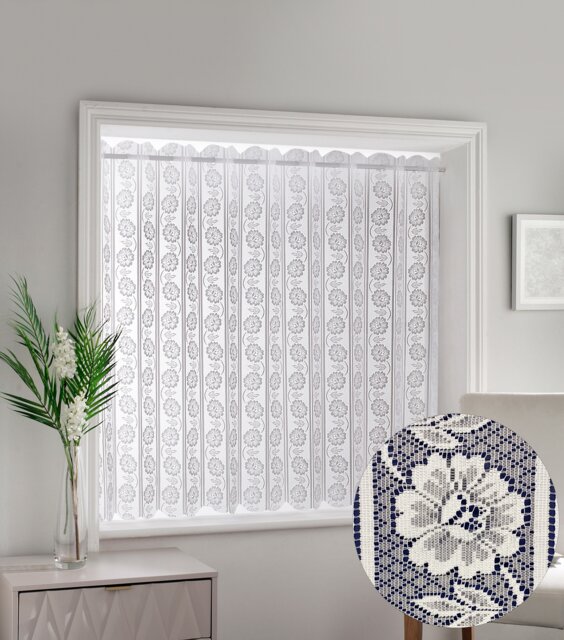 "White Floral Textured Voile Louvre Vertical Pleated Window Blind Panel - 72"" x 72"""