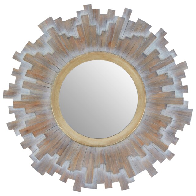 Sunburst Multilevel Wooden Wall Mirror Grey