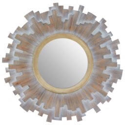 Sunburst Multilevel Wooden Wall Mirror Grey