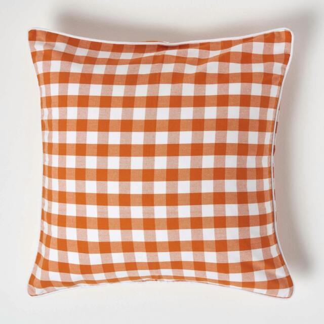 Homescapes Orange Block Check Cotton Gingham Cushion Cover - 60 x 60 cm Orange Orange 60 x 60 cm