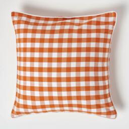 Homescapes Orange Block Check Cotton Gingham Cushion Cover - 60 x 60 cm Orange Orange 60 x 60 cm