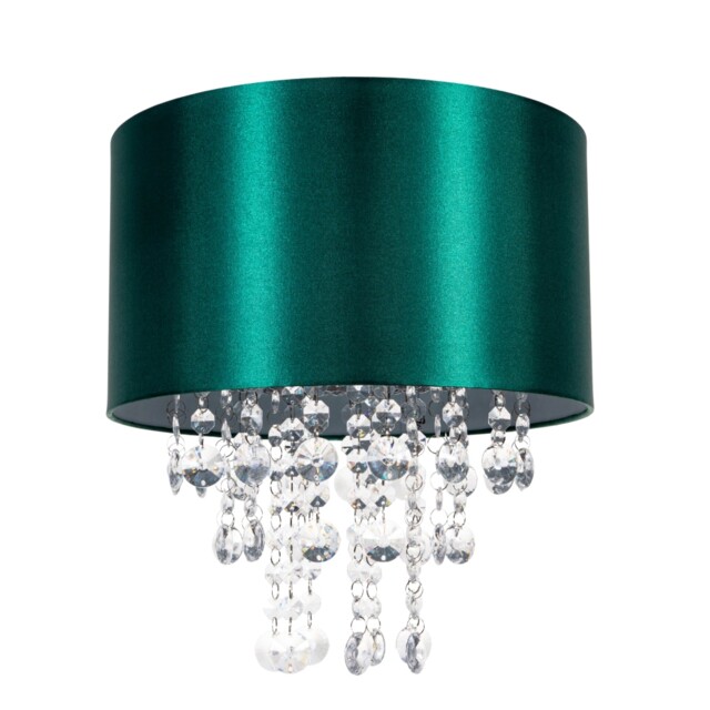 Modern Green Satin Fabric Pendant Light Shade with Transparent Acrylic Droplets Green Forest Green 1