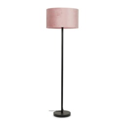 ValueLights Charlie Black Floor Lamp Pink Velvet Shade Black
