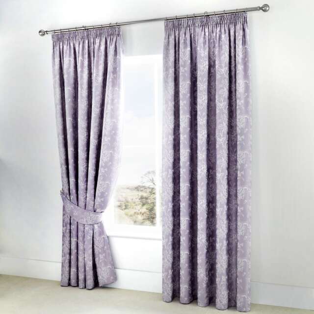 D & D Jasmine Pencil Pleat Curtains Lavender