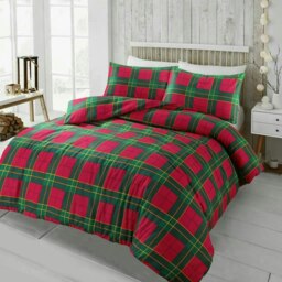 Tartan Check Brushed Cotton Duvet Cover Set - Single - Red
