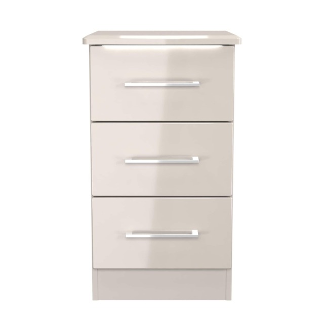 Lyon 3 Drawer Bedside Cabinet in Kashmir Gloss & Kashmir (Ready Assembled) Cream Kashmir Gloss & Kashmir