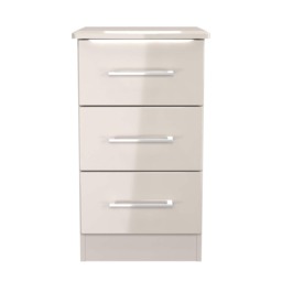 Lyon 3 Drawer Bedside Cabinet in Kashmir Gloss & Kashmir (Ready Assembled) Cream Kashmir Gloss & Kashmir