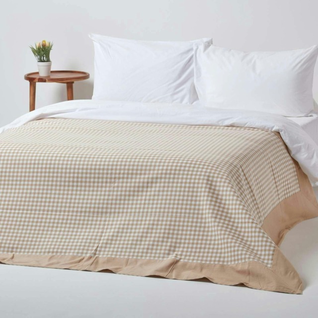 Homescapes Cotton Gingham Check Beige Throw - 150 x 200 cm Cream 1