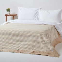 Homescapes Cotton Gingham Check Beige Throw - 150 x 200 cm