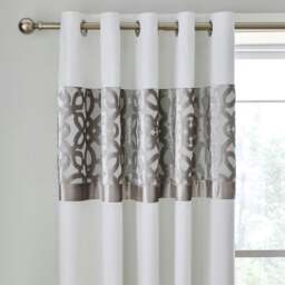 Catherine Lansfield Lattice Cut Velvet 66x72 Inch Lined Eyelet Curtains Natural