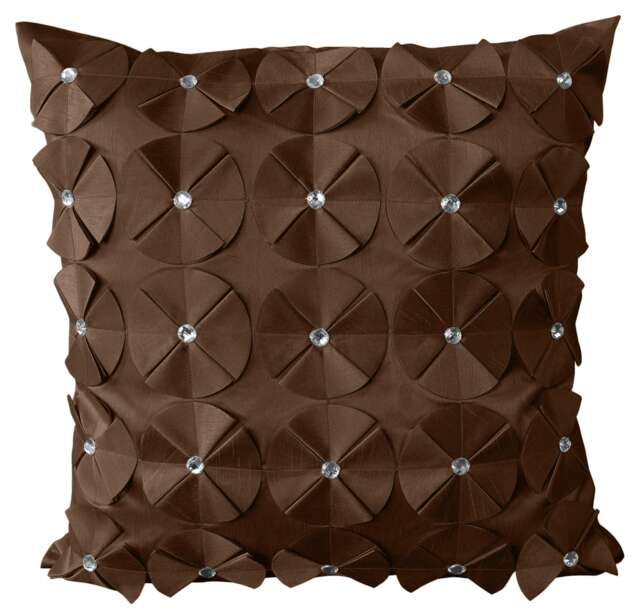 3D Petal Detail With Gem Stud Detail Cushion - 56cm x 56cm Brown Chocolate