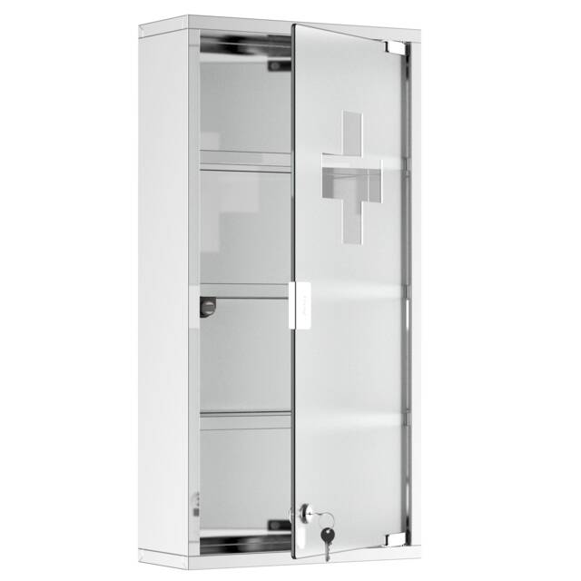 HOMCOM Medicine Cabinet Houseware Stainless Steel Medicine Cabinet Glass Door Silver