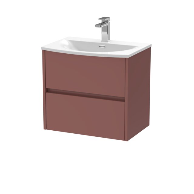 Balterley Chartley Contemporary Wall Hung 2 Drawer Vanity Basin Unit, Curved Basin, 600mm, Smoked Red