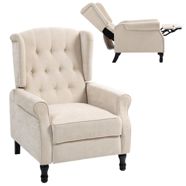 HOMCOM Manual Reclining Armchair Recliner with Footrest Beige Yellow