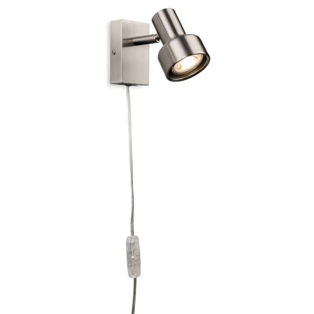 Firstlight Spotlight Plug-in Wall Light Switched Brushed Steel 1xGU10