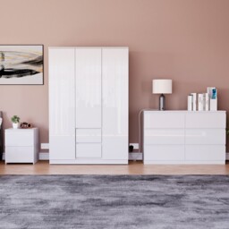 Vida Designs Glinton 3 Piece FSC Certified Bedroom Set (2 Drawer Bedside Chest, 6 Drawer Chest, 3 Door 2 Drawer Wardrobe), White White White