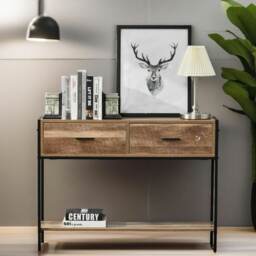 Industrial Console Table With 2 Drawers Brown
