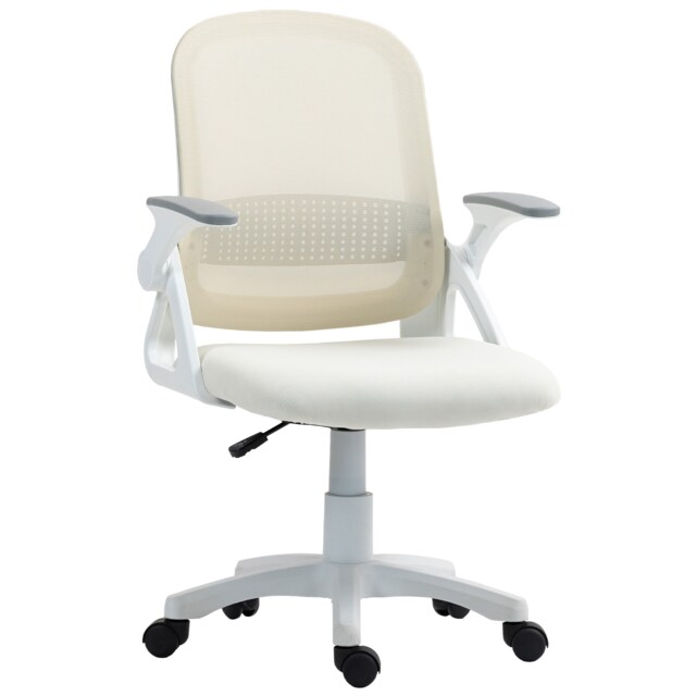 HOMCOM Breathable Mesh Office Chair, Ergonomic Swivel Computer Chair with Flip-up Armrests, Lumbar Back Support for HomeOffice, White