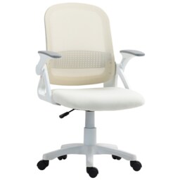 HOMCOM Breathable Mesh Office Chair, Ergonomic Swivel Computer Chair with Flip-up Armrests, Lumbar Back Support for HomeOffice, White