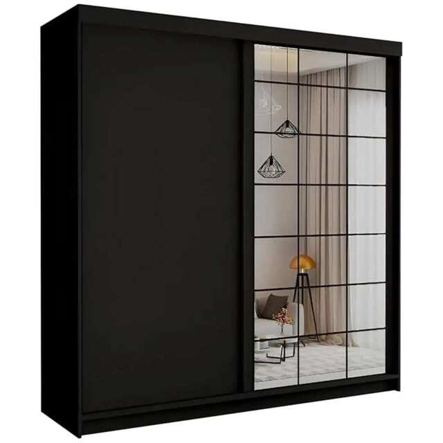 Modern Sliding Mirror Wardrobe with Drawers, Shelves & Hanging Rails