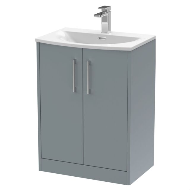 Balterley Winshill Contemporary 2 Door Floor Standing Vanity Unit with Curved Basin, Grey, 600mm
