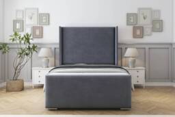 "Sloomy Devonshire Steel Plush Bed Frame With 50"" Upholstered Wingback Headboard 4'6 Double"