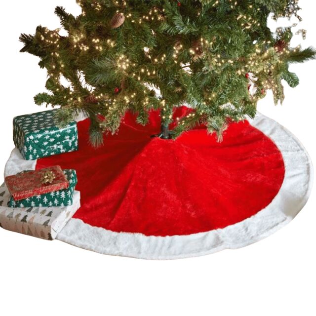 1.2m Red and White Soft Fabric Traditional Christmas Tree Skirt