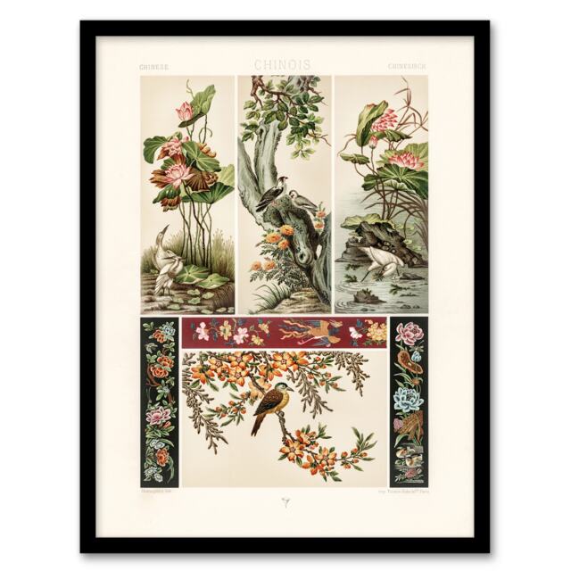 "Chinese Patterns of Birds and Flowers Racinet Framed Wall Art Print 12X16"""