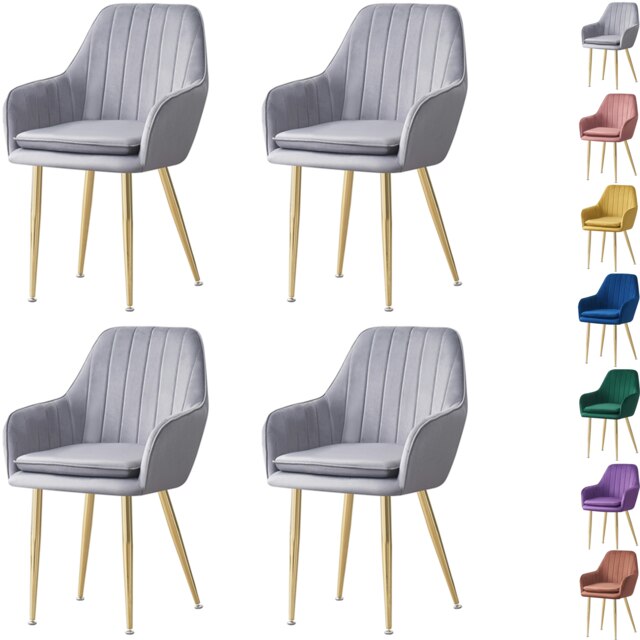MOF Set of 4 Dining chair Armchair with Armrest & Backrest Upholstered seat with Metal legs T05 Grey