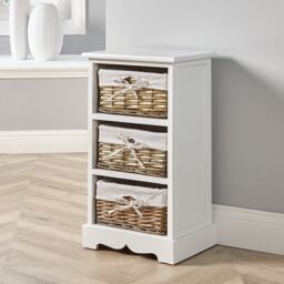 Wooden Chest Of 3 Drawer Storage Unit Willow Wicker Baskets Bedside Fully Assembled
