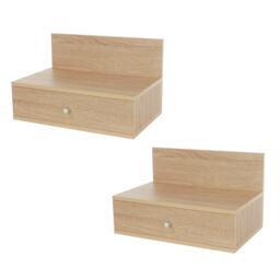 Pair of Kelly Wall-Mounted Bedside Cabinets with Drawer - Modern Floating Bedside Tables Brown Oak Effect One Size 2